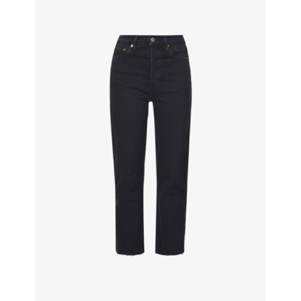 NWT Re/Done 70s High Rise Stove Pipe Jeans in Jet Blue Black Size 25